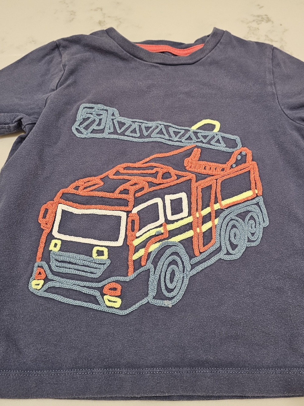 Mini Boden - Navy Kids Fire Truck Tee